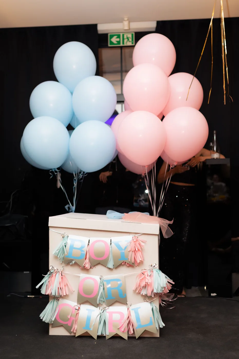 The "Boy or Girl" surprise box with pink and blue balloons