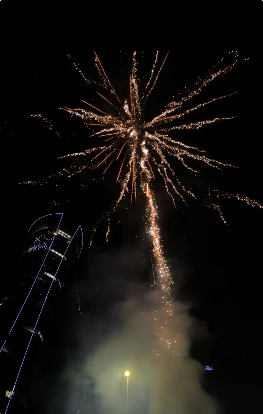 Celebratory fireworks over the Warsaw night sky to close the evening